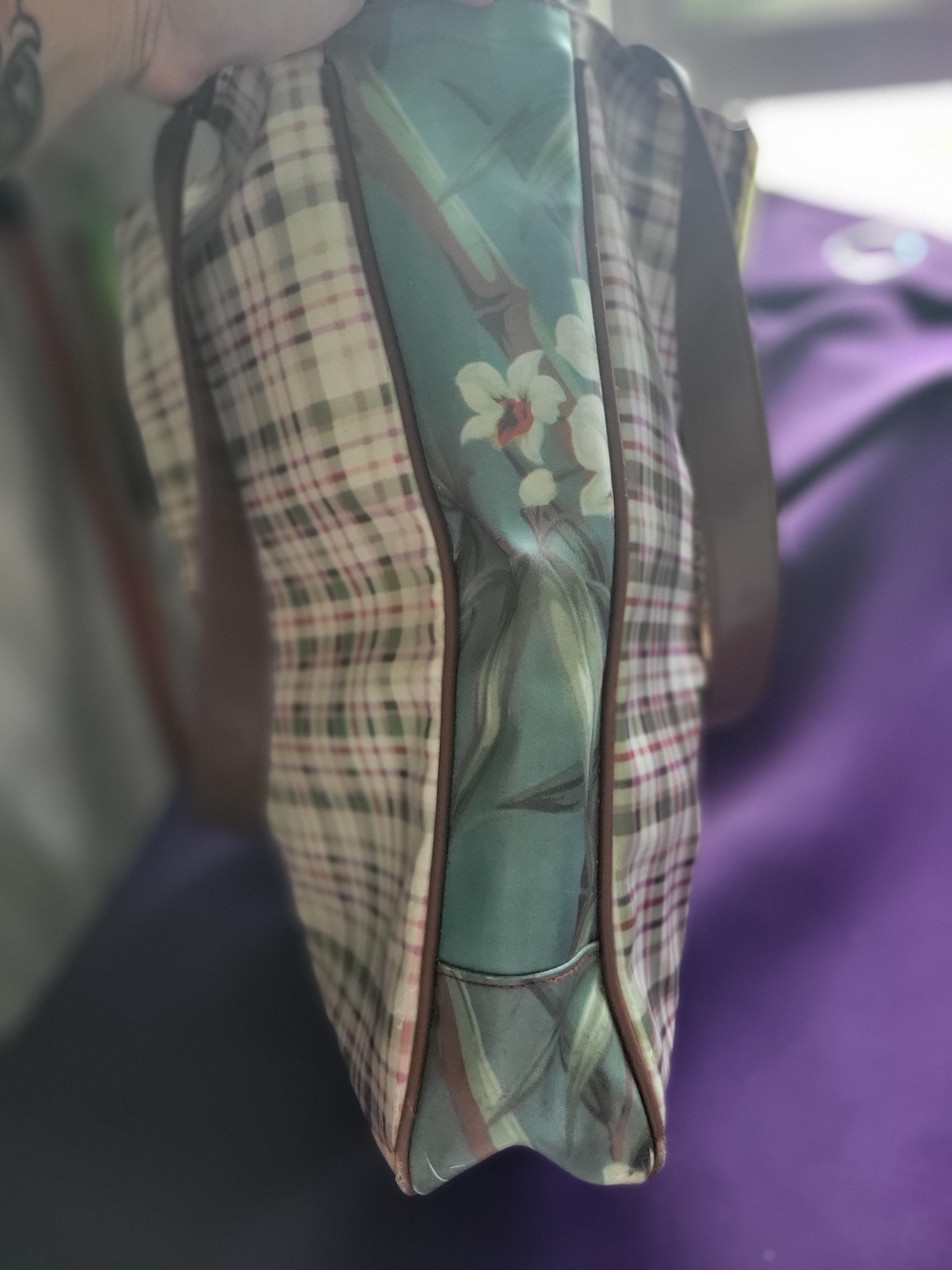 Vintage Floral Portrait Tote Bag in Green and Brown - Picture 8 of 13